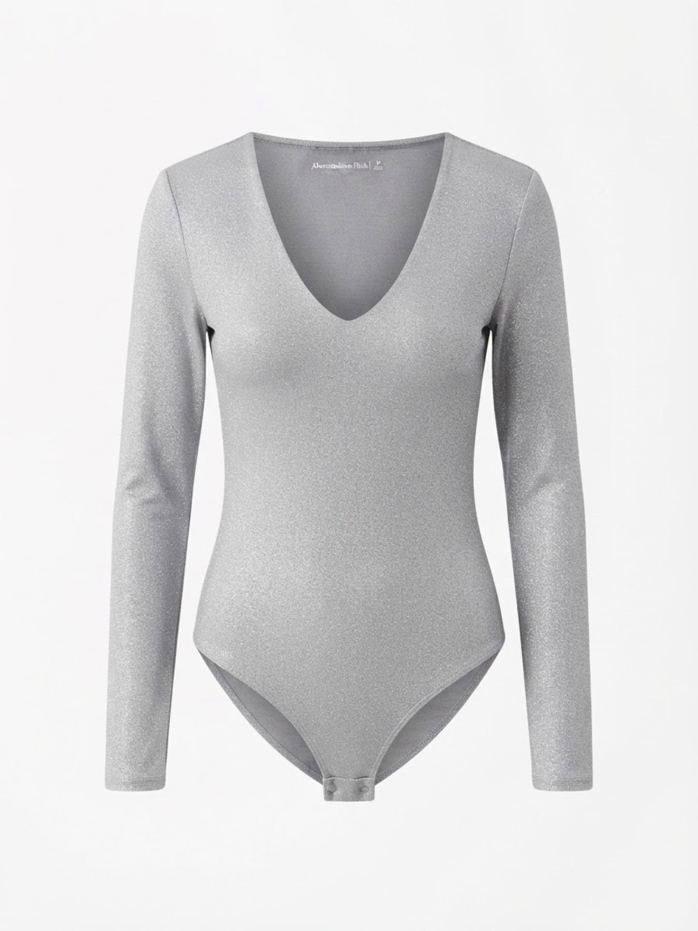 Abercrombie & Fitch Silver V-Neck Long-Sleeve Bodysuit